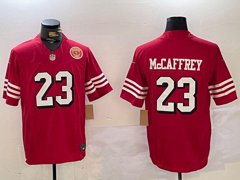 Men San Francisco 49ers #23 Mccaffrey Red Three generations 2024 Nike Vapor Limited NFL Jersey style 4